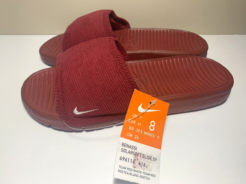 SANDALI UOMO NUOVI CON ETICHETTE TAGLIA 8 NIKE SOLARSOFT SLIDES ROSSO VELLUTO A COSTE 696116 616
