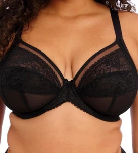 Elomi Kendra Bra Black Lace Size 38G Underwired Side Support Plunge 301602 New - Picture 1 of 12