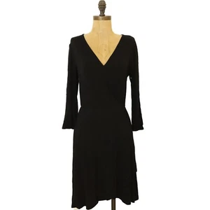 Loveappella Nordstrom Faux Wrap Dress S Black 3/4 Sleeve Jersey Mini NEW B81 - Picture 1 of 5