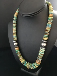 Collar Navajo Graduado Turquesa Verde Para Hombre Plata de Ley 20" 01750 - Imagen 1 de 12