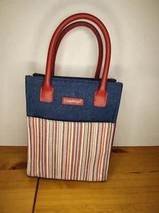 Longaberger Homestyle Denim & Striped Fabric Snap Closure Lunch Bag Handbag - Picture 1 of 4