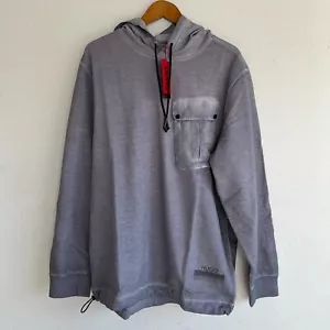 HUGO BOSS Hoodie Mens XL Heavy Cargo Cotton Ombre Metalic Silver Breast Pocket - Picture 1 of 11