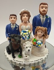 Topper torta nuziale personalizzato freccette per sposa e sposo dettagliate animali domestici famiglia argilla