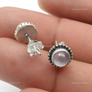 Rose Quartz Gemstone Solid Sterling Silver Stud Women Gift Earrings Jewelry - Picture 1 of 7