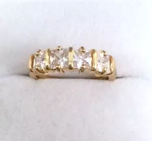 Jewellery Gold Band Ring with White Diamonds Vintage Retro Mid Century Jewelry - Picture 1 of 10