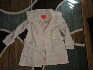 Ivanka Trump Winter Wrap Coat in Cream US XL Wool Blend Faux Fur zipper belt - Picture 1 of 18