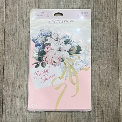 Vintage Hallmark Bridal Shower Invitations Package of 8 Floral Pink New - Image 1 of 3