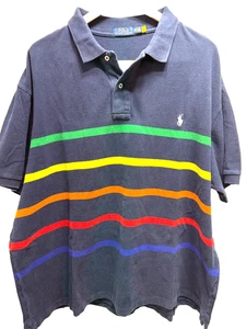 POLO Ralph Lauren SS Mesh Polo Herren 2XBig navy blau mit farbigen Streifen weiß Pony - Bild 1 von 17