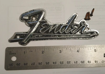 Unknown Metal Fender Amp Badge 3 Hole  Fender Amplifier Logo or  Decor, Wall Art - Image 1 of 2