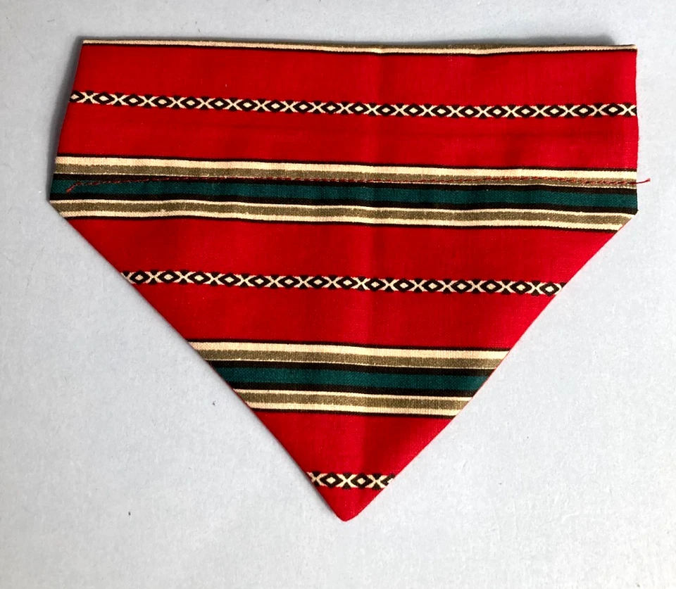 Over Collar Slide On Pet Dog Cat Bandana  CHRISTMAS RED/GREEN STRIPES  SMALL - Image 1 of 1
