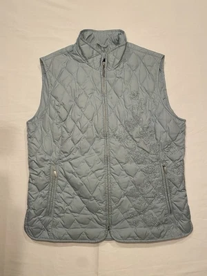 Chaleco Eddie Bauer Para Mujer Mediano Plumón de Ganso Floral Bordado Azul Claro Foto 1 de 4