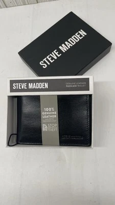 Steve Madden Genuine Leather Wallet Black Passcase RFID Protection New in Box - Image 1 of 4