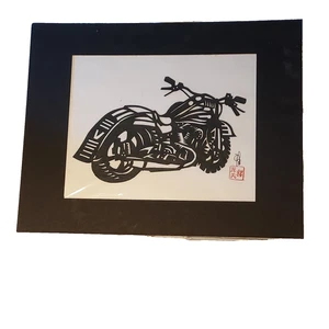Hou-tien Cheng Master Chinese Paper Cutter Motorcycle Signed Matted 11x14 VTG - Picture 1 of 10
