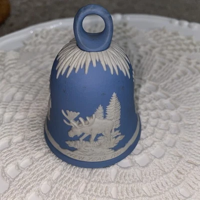 Vintage 1981 Wedgwood Blue Jasperware  New Year Bell with Moose Decoration - Image 1 of 4