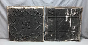 Antique Decorative Set 2 Tin Metal Ceiling 2x2 VTG 24" SQ Black Old 259-25B - Picture 1 of 11
