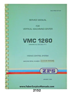 ZPS / TAJMAC Vertical Machining Center VMC1260 w/Yasnac - Service Manual #2152 - Picture 1 of 9