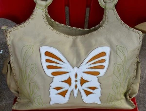Leaders In Leather BUTTERFLY NEW Tote Hobo Bag Western Whipstitched Paraguay - Picture 1 of 12