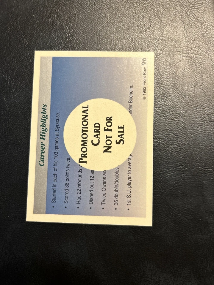 Cqq #96 Billy Owens Promo, 1991/92 Front Row - Image 1 of 2