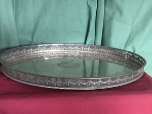 Vtg. Silver Plated Gallery Serving Tray Oval Cocktail English Sheffield XLarge - Picture 1 of 8