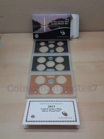 US Mint 2013 SILVER Proof Set Package / Box, Lens & Certificate. NO Coins Cover