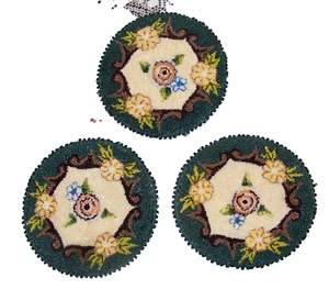 3 ANTIGUO DE COLECCIÓN ALFOMBRA DE MESA ENGANCHADA DE SEDA LÁMPARA DE QUEROSENO DOILY 6"" IMPRESIÓN FLORAL - Imagen 1 de 8