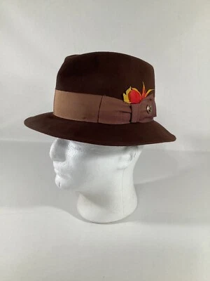 BEAVER HATS CO. Fedora MAJOR Sombrero Banda 100% Piel Importada 6-7/8 Marrón con Plumas Foto 1 de 4