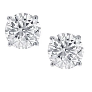 Women's Day 4MM Natural Round Diamond Stud Earrings in 14K White Gold Screw-Back - Picture 1 of 9