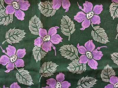 VTG Semi Sheer Fabric Pretty Purple Flowers on Dark Green 44" X 2.75 Yards - Image 1 of 4