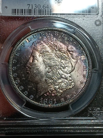 1881-S  Morgan Dollar PCGS MS 64 Gold Shield Fantastic Toning Eye Candy Cover