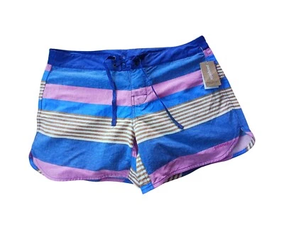 NUEVO CON ETIQUETAS Patagonia Wavefarer Board Shorts Para Mujer Talla 12 Natación 5” Rayas Azul Rosa Foto 1 de 4
