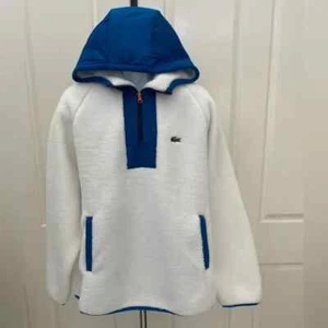 NEW wTag-LACOSTE White/Blue Hooded 1/4 Zip Sherpa Pullover 3XL - Picture 1 of 4