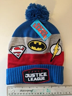NEW DC Justice League Batman Superman Flash Pom Beanie Toddler Fitted One Size - Image 1 of 2