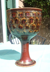 Calice ceramica studio vintage piedistallo calice marrone fioriera succulenta firmato Brent - Foto 1 di 9