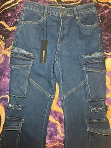 Women Stretch Flare Cargo Jeans - Picture 1 of 3