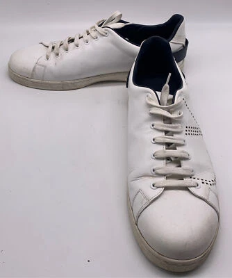 Valentino Mens White Navy Leather Net Meash Logo Print Sneakers sz 46 us 13 - Image 1 of 4