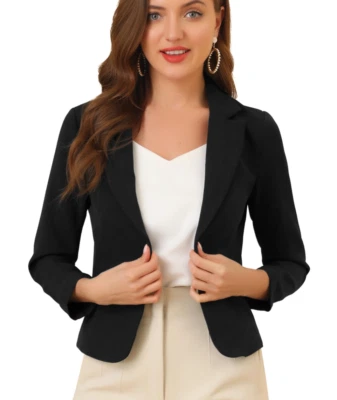 Allegra K Open Front Black Cardigan Smart Office Blazer Size S - Image 1 of 3