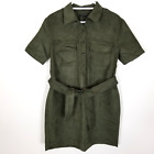 Banana Republic Women Faux Suede Belted Shirt Dress Size M Green Belted