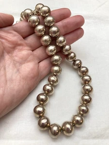 Heavy Sterling Silver Navajo Pearl 11mm Beaded Collar Neckace 80.4g, 17" - Picture 1 of 12