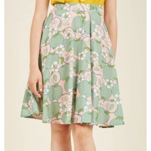 ModCloth Apple Blossom Floral Print Skirt Womens Plus 2X Green Pull On Retro - Picture 1 of 14