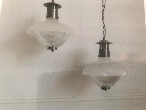 Stunning Pair 20th Century Holophane Pendant Glass Lights Fully Working Cover