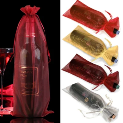 10/50x organza bottle bags wine mesh gift bag Sheer Organza Wine Bottle Gift Bag - Image 1 of 4