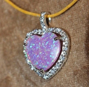 fire opal Cz necklace pendant gemstone silver plate jewelry Love Heart cocktail - Picture 1 of 20