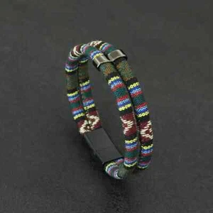 Brazalete Bohemio Colorido Tela Cuerda para Hombre/Mujer Cierre Magnético - Verde Oscuro - Imagen 1 de 8