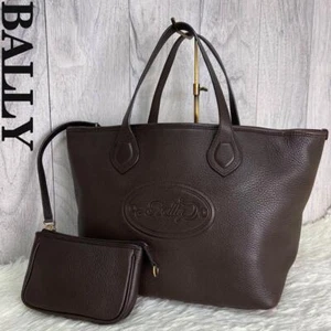 Bally Leather Tote Bag Embossed Logo with Pouch All Leather Black - Picture 1 of 9