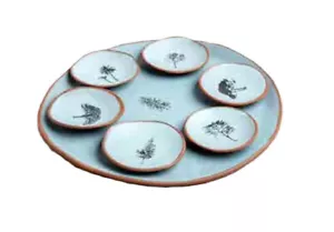 Handmade Terracotta Seder Plate One-of a-Kind Handpainted with Tree Designs - Picture 1 of 9