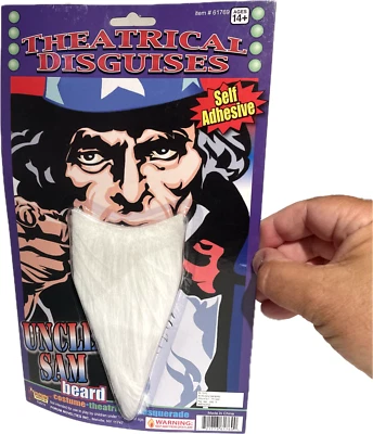 UNCLE SAM PATRIOTIC BEARD White Fu Manchu Costume Fake Facial Hair USA Goatee - Image 1 of 4
