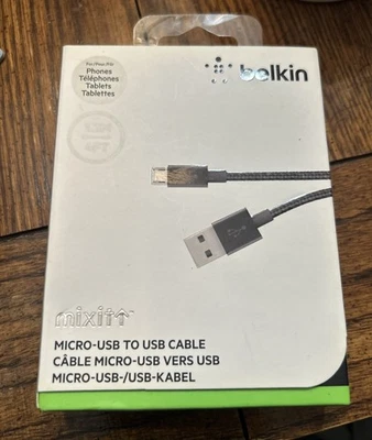 Belkin Mix It Micro USB To USB Phone Charging Cable 4ft BLACK NEW IN BOX READ - Image 1 of 4