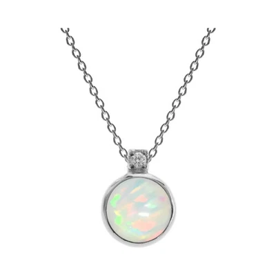 Rotondo Naturale Opale Collana Argento Sterling Massiccio 925 Marcato British IN - Immagine 1 di 4