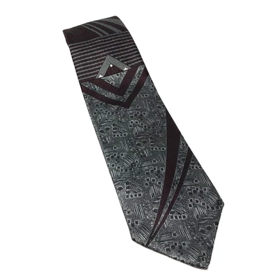 Corbata Vintage Bugle Boy Púrpura Borgoña Gris Abstracta Geométrica Años 80 90 EE. UU. Foto 1 de 4