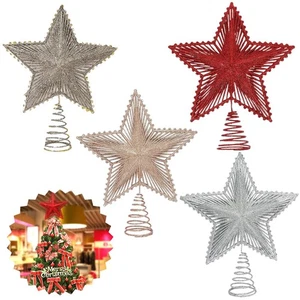 Christmas Tree Topper Glittered Sequins Star 25cm Tree Crown Xmas Decorations - Picture 1 of 37